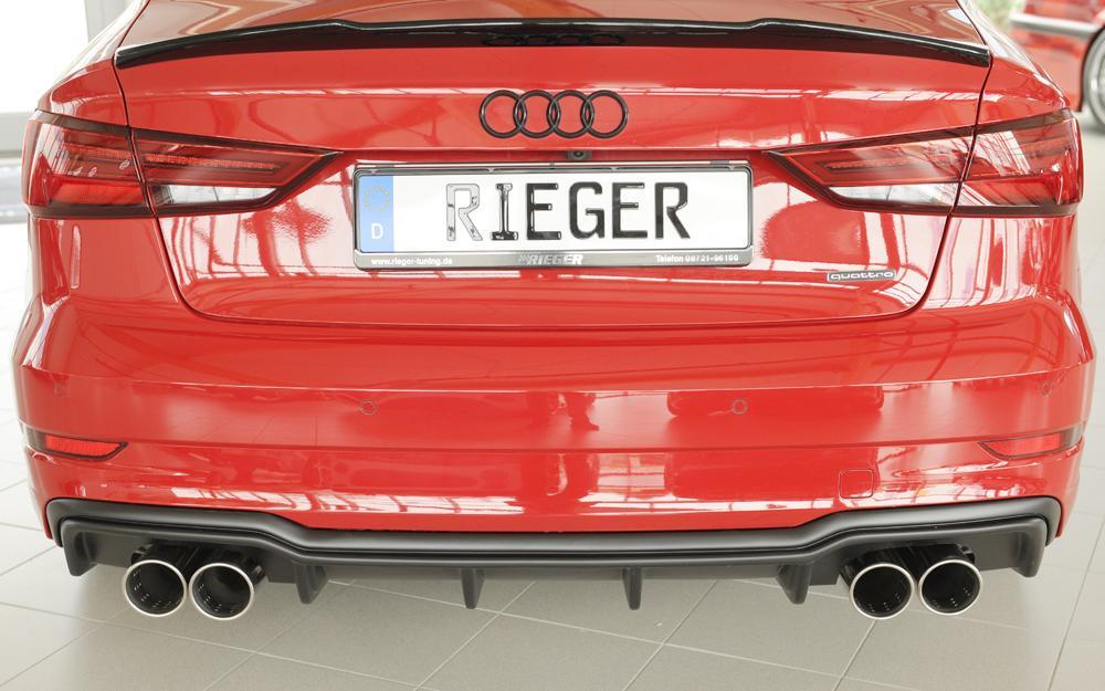 Audi A3 (8V) Rieger Heckeinsatz  für Sportendrohr li. u. re., (4x90mm ø), ABS, für Fzg. mit S-Line Exterieur, 
inkl. Montagezubehör, Gutachten