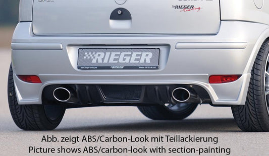 Opel Corsa C Rieger Heckschürzenansatz für Faceliftmodelle! für Endrohr li. u. re., ABS, 
inkl. ABE, Alugitter, Montagezubehör, Gutachten