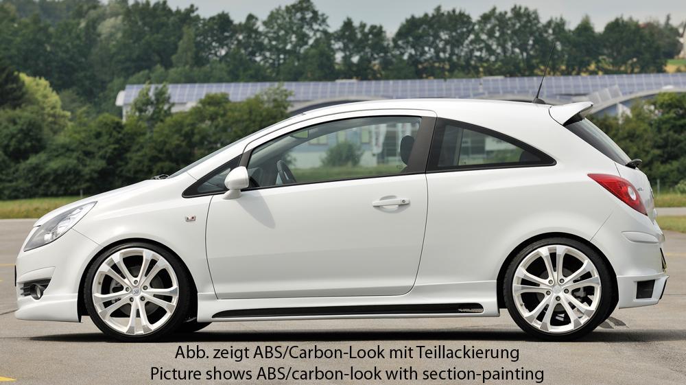 Opel Corsa D Rieger Seitenschweller  links, mit Schacht, mit Ausschnitt, ABS, 
inkl. Montagezubehör, Alugitter