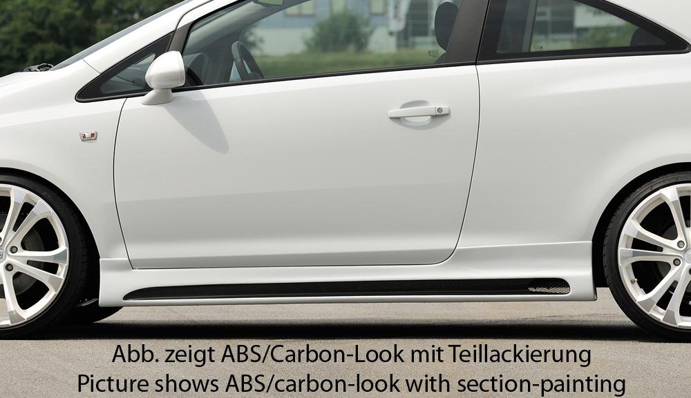 Opel Corsa D Rieger Seitenschweller  links, mit Schacht, mit Ausschnitt, ABS, 
inkl. Montagezubehör, Alugitter