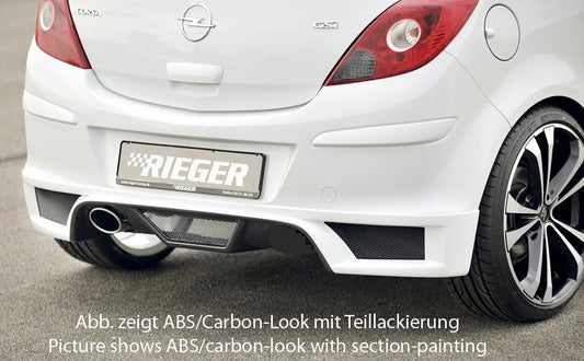 Opel Corsa D Rieger Heckschürzenansatz  für Endrohr li., ABS, 
inkl. Montagezubehör, Alugitter