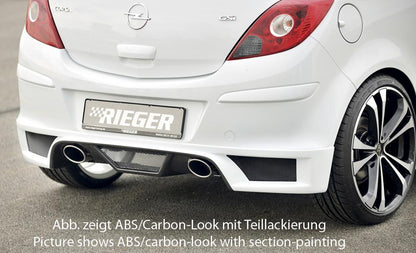 Opel Corsa D Rieger Heckschürzenansatz  für Endrohr li. u. re., ABS, 
inkl. Montagezubehör, Alugitter