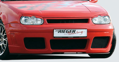 VW Golf 4 Rieger Spoilerstoßstange RS-Four-Look  mit Abdeckung für VW-Emblem mit integr. Kühlergrill, mit seitlichen Rippen, ABS, 
inkl. Alugitter, Montagezubehör, ABE