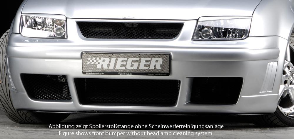 VW Bora (1J) Rieger Spoilerstoßstange RS-Four-Look  mit Halbmond für Motorhaube mit integr. Kühlergrill, mit seitlichen Rippen, ABS, für Fzg. mit Scheinwerferreinigungsanlage, 
inkl. Alugitter, Montagezubehör, ABE