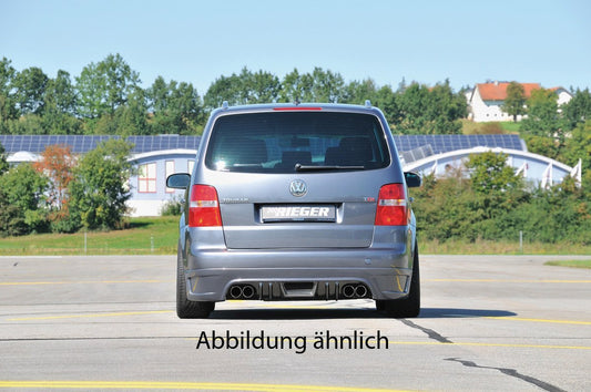 VW Touran (1T) Rieger Heckschürzenansatz  für Doppelendrohr li., ABS, für Fzg. mit Anhängekupplung, 
inkl. Alugitter, Montagezubehör, Gutachten