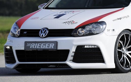 VW Golf 6 Rieger Spoilerstoßstange   inkl Lufteinlassblenden li/re ABS/schwarz glänzend orig. Nebelscheinwerfer entfallen, ABS, für Fzg. mit Scheinwerferreinigungsanlage, 
inkl. Montagezubehör, ABE