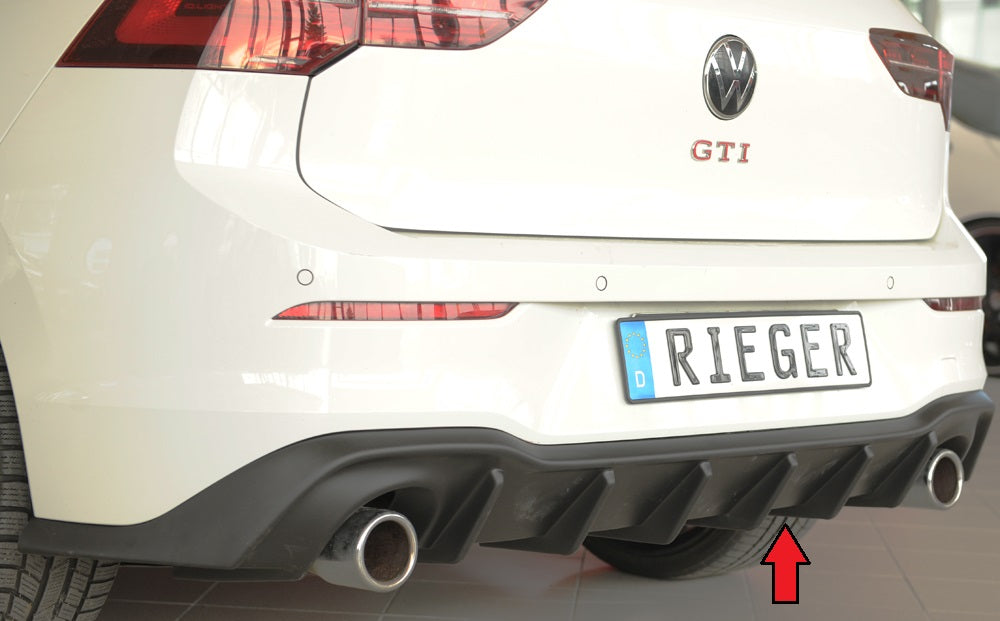 VW Golf 8 GTI Rieger Heckeinsatz für orig. Endrohr li. u. re., (95mm ø), ABS, 
inkl. Montagezubehör, Gutachten