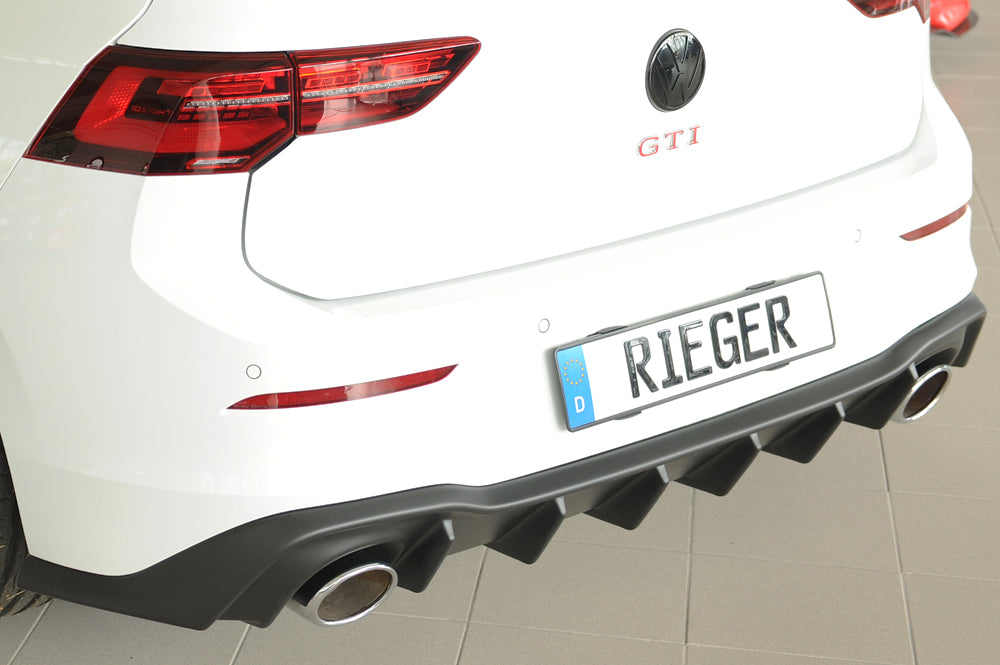 VW Golf 8 GTI Clubsport Rieger Heckeinsatz für orig. Endrohr li. u. re., (130x115mm oval), ABS, 
inkl. Montagezubehör, Gut...