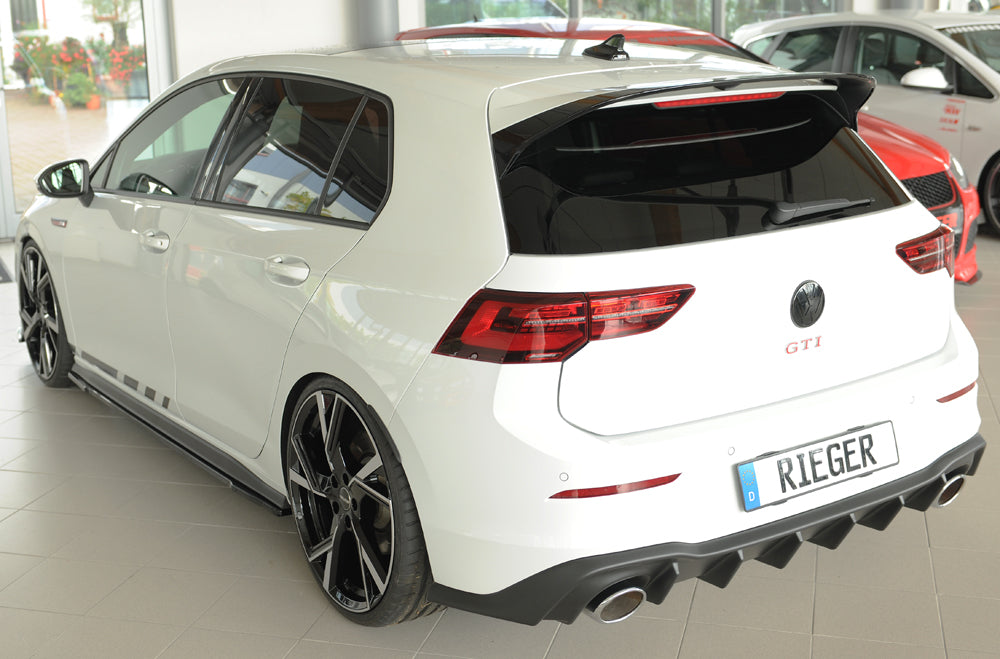 VW Golf 8 GTI Clubsport Rieger Heckeinsatz für orig. Endrohr li. u. re., (130x115mm oval), ABS, 
inkl. Montagezubehör, Gut...