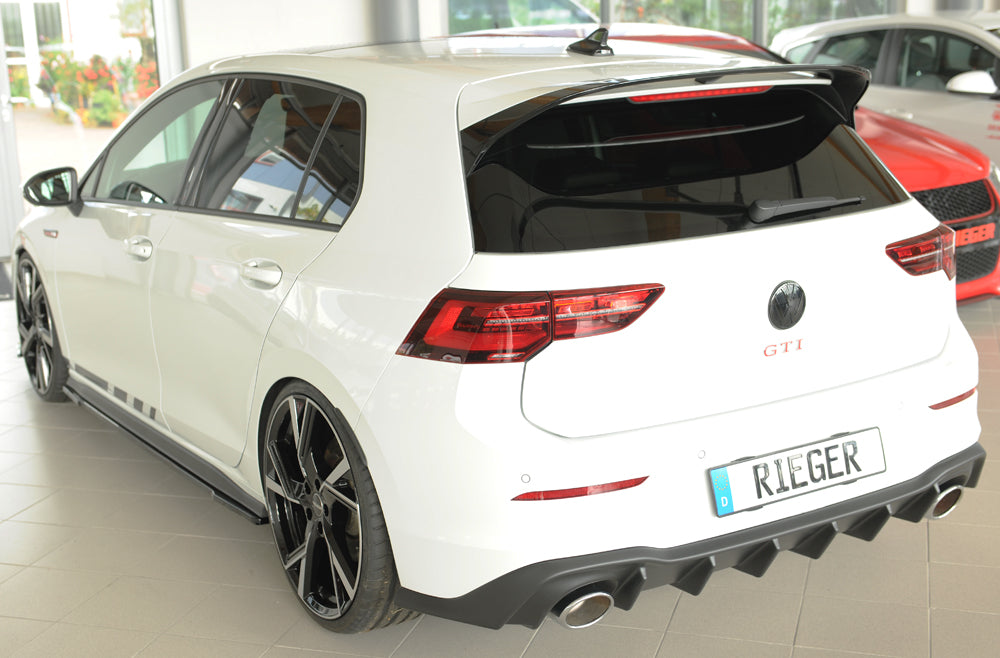 VW Golf 8 GTI Clubsport Rieger Heckeinsatz für orig. Endrohr li. u. re., (130x115mm oval), ABS, 
inkl. Montagezubehör, Gut...