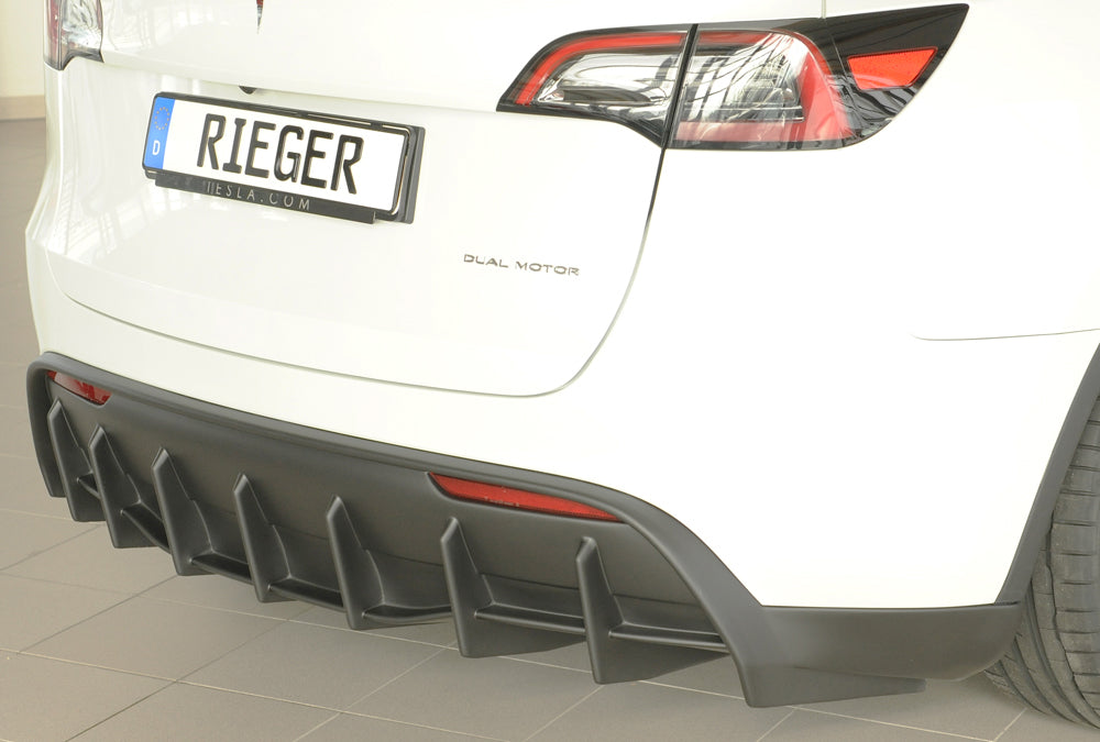 Tesla Model Y  (003) Rieger Heckeinsatz für orig. Heckschürze, ABS, für Fzg. mit Anhängekupplung, 
inkl. Montagezubehör, G...