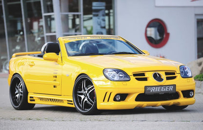 Mercedes SLK (R170) Rieger Spoilerstoßstange (orig. NSW passen nicht mehr) mit seitlichen Rippen, offen, ABS, für Fzg. mit Scheinwerferreinigungsanlage, NSW, 
inkl. Alugitter, Montagezubehör, ABE