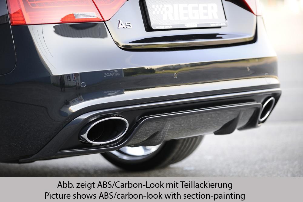 Audi A5 (B8/B81) Rieger Heckeinsatz  für Endrohrblende li. u. re. (185x120mm oval), ABS, schwarz glänzend, für Fzg. mit S-Line Exterieur, 
inkl. Montagezubehör, Gutachten