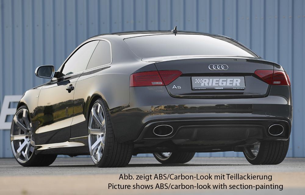 Audi A5 (B8/B81) Rieger Heckeinsatz  für Endrohrblende li. u. re. (185x120mm oval), ABS, schwarz glänzend, für Fzg. mit S-Line Exterieur, 
inkl. Montagezubehör, Gutachten