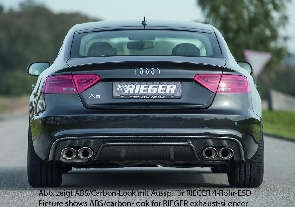 Audi A5 S5 (B8/B81) Rieger Heckeinsatz  für orig. Doppelendrohr li u. re, ABS, schwarz glänzend, für Fzg. mit S-Line Exterieur, 
inkl. Montagezubehör, Gutachten