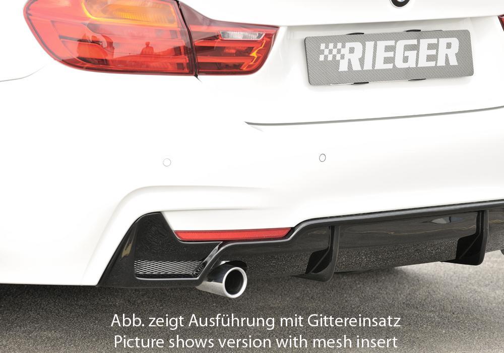 BMW 4er F32  (3C) Rieger Heckeinsatz nur für M-Paket-Heckschürze für orig. Endrohr li., ABS, schwarz glänzend, für Fzg. mit M-Technik, 
inkl. Montagezubehör, Gutachten