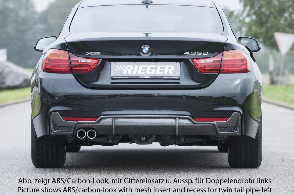 BMW 4er F32  (3C) Rieger Heckeinsatz nur für M-Paket-Heckschürze für orig. Endrohr li., ABS, schwarz glänzend, für Fzg. mit M-Technik, 
inkl. Montagezubehör, Gutachten