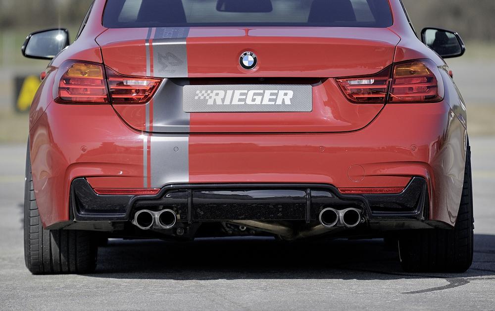 BMW 4er F32  (3C) Rieger Heckeinsatz nur für M-Paket-Heckschürze für Doppelendrohr li. u. re. (435i-/440i-Look), (4x80mm ø), ABS, schwarz glänzend, für Fzg. mit M-Technik, 
inkl. Montagezubehör, Gutachten