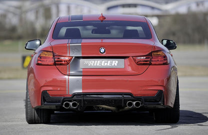 BMW 4er F32  (3C) Rieger Heckeinsatz nur für M-Paket-Heckschürze für Doppelendrohr li. u. re. (435i-/440i-Look), (4x80mm ø), ABS, schwarz glänzend, für Fzg. mit M-Technik, 
inkl. Montagezubehör, Gutachten