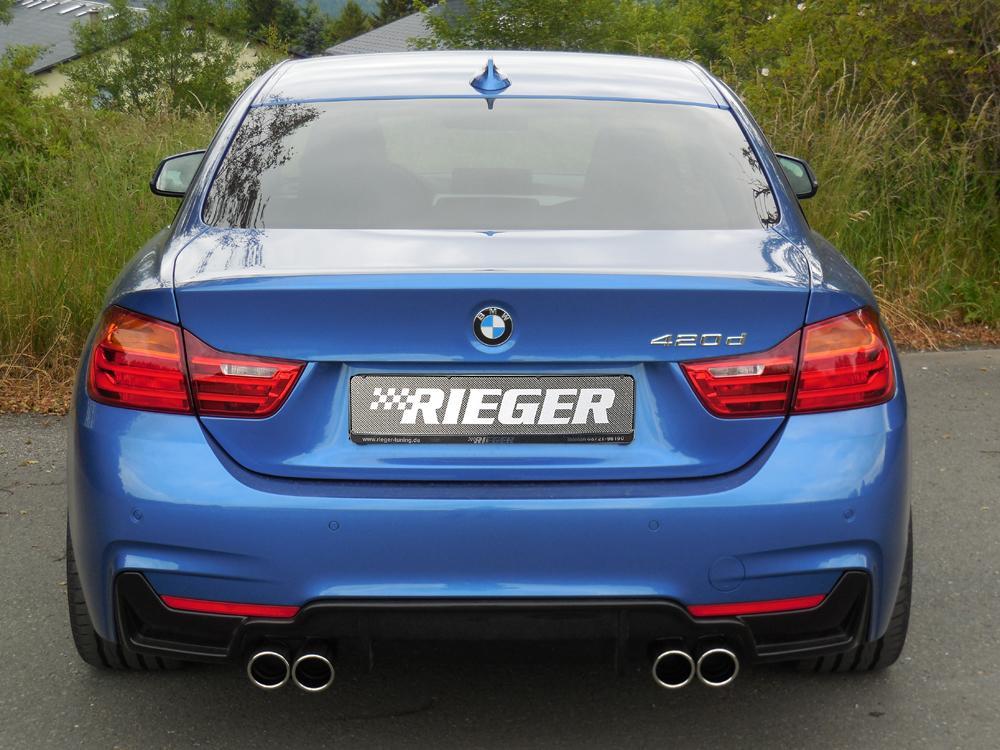 BMW 4er F32  (3C) Rieger Heckeinsatz nur für M-Paket-Heckschürze für Doppelendrohr li. u. re. (435i-/440i-Look), (4x80mm ø), ABS, schwarz glänzend, für Fzg. mit M-Technik, 
inkl. Montagezubehör, Gutachten