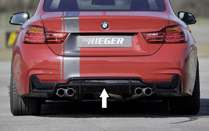 BMW 4er F32  (3C) Rieger Heckeinsatz nur für M-Paket-Heckschürze für Doppelendrohr li. u. re. (435i-/440i-Look), (4x80mm ø), ABS, schwarz glänzend, für Fzg. mit M-Technik, 
inkl. Montagezubehör, Gutachten