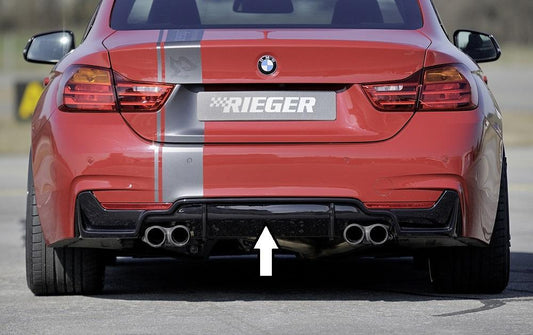 BMW 4er F32  (3C) Rieger Heckeinsatz nur für M-Paket-Heckschürze für Doppelendrohr li. u. re. (435i-/440i-Look), (4x80mm ø), ABS, schwarz glänzend, für Fzg. mit M-Technik, 
inkl. Montagezubehör, Gutachten