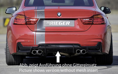 BMW 4er F32  (3C) Rieger Heckeinsatz nur für M-Paket-Heckschürze mit Gittereinsatz li./re., für Doppelendrohr li. u. re. (435i-/440i-Look), (4x80mm ø), ABS, schwarz glänzend, für Fzg. mit M-Technik, 
inkl. Alugitter, Montagezubehör, Gutachten