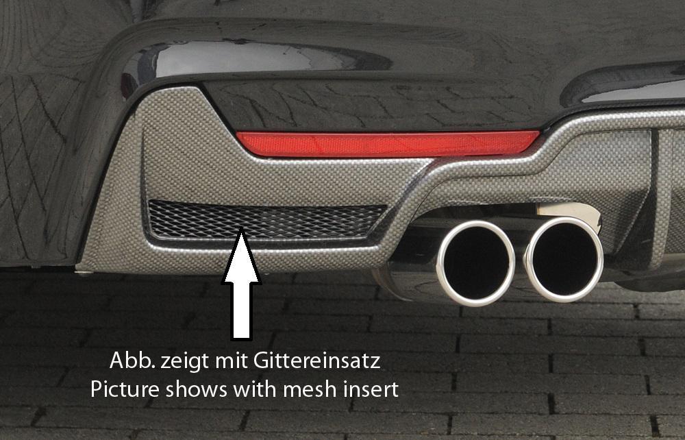 BMW 4er F32  (3C) Rieger Heckeinsatz nur für M-Paket-Heckschürze mit Gittereinsatz li./re., für Doppelendrohr li. u. re. (435i-/440i-Look), (4x80mm ø), ABS, schwarz glänzend, für Fzg. mit M-Technik, 
inkl. Alugitter, Montagezubehör, Gutachten