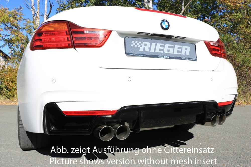 BMW 4er F32  (3C) Rieger Heckeinsatz nur für M-Paket-Heckschürze mit Gittereinsatz li./re., für Doppelendrohr li. u. re. (435i-/440i-Look), (4x80mm ø), ABS, schwarz glänzend, für Fzg. mit M-Technik, 
inkl. Alugitter, Montagezubehör, Gutachten