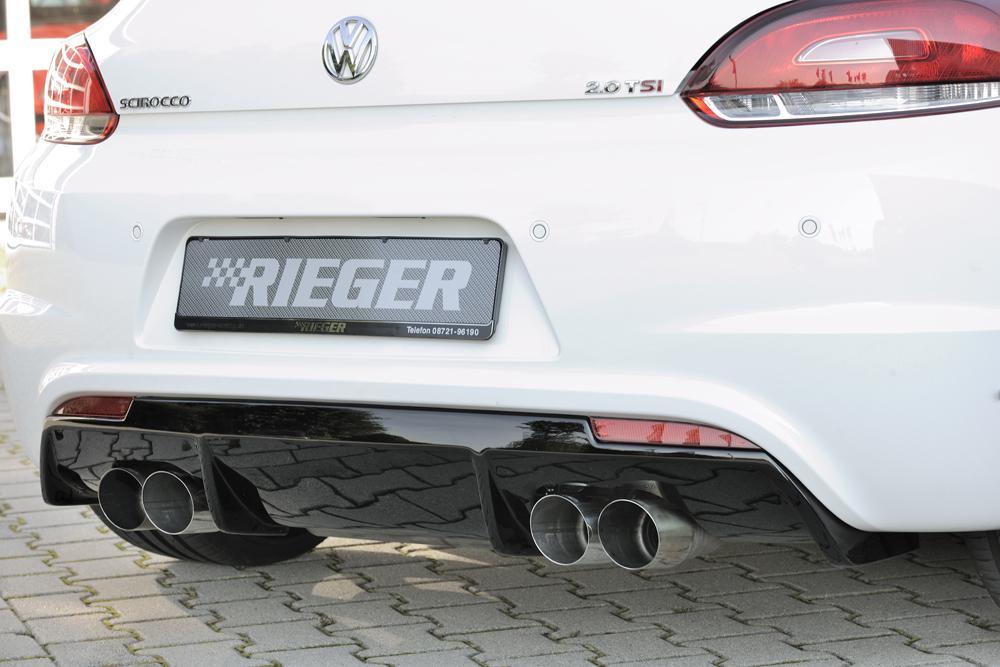 VW Scirocco 3 (13) Rieger Heckeinsatz für R-Line Heckschürze  für Doppelendrohr li. u. re., (4x90mm ø), ABS, schwarz glänzend, für Fzg. mit R-Line Exterieur, 
inkl. Montagezubehör, Gutachten