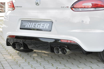 VW Scirocco 3 (13) Rieger Heckeinsatz für R-Line Heckschürze  für Doppelendrohr li. u. re., (4x90mm ø), ABS, schwarz glänzend, für Fzg. mit R-Line Exterieur, 
inkl. Montagezubehör, Gutachten