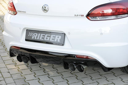 VW Scirocco 3 (13) Rieger Heckeinsatz für R-Line Heckschürze  für Doppelendrohr li. u. re., (4x90mm ø), ABS, schwarz glänzend, für Fzg. mit R-Line Exterieur, 
inkl. Montagezubehör, Gutachten