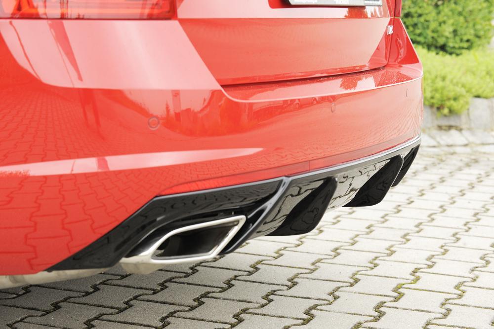 Skoda Octavia RS (5E) Rieger Heckeinsatz bei Bestellung bitte genaue Motorisierung angeben! für orig. Endrohrblende li. u. re., ABS, schwarz glänzend, 
inkl. Montagezubehör, Gutachten