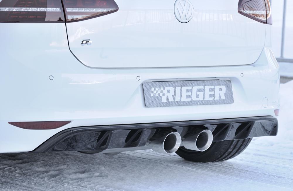 VW Golf 7 R Rieger Heckeinsatz  für Doppelendrohr mittig, (2x100mm ø), ABS, schwarz glänzend, 
inkl. Montagezubehör, Gutachten