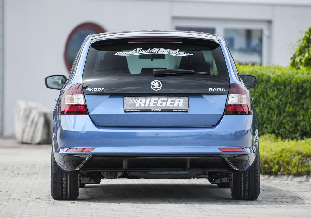 Skoda Rapid (NH) Rieger Heckeinsatz  für orig. Endschalldämpfer, ABS, schwarz glänzend, 
inkl. Montagezubehör, Gutachten