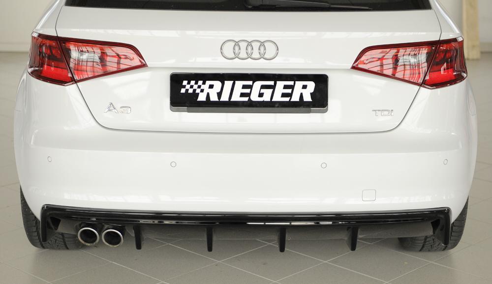 Audi A3 (8V) Rieger Heckeinsatz (GBL56786)  für Doppelendrohr li., ABS, schwarz glänzend, für Fzg. ohne S-Line Exterieur, 
inkl. Montagezubehör, Gutachten