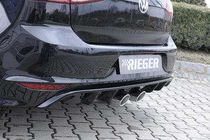 VW Golf 7 Rieger Heckeinsatz für R-Line Heckschürze nur für R-Line Heckschürze für Doppelendrohr mittig, (2x90mm ø / VW R-Look), ABS, schwarz glänzend, für Fzg. mit R-Line Exterieur, 
inkl. Montagezubehör, Gutachten