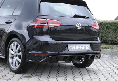 VW Golf 7 Rieger Heckeinsatz für R-Line Heckschürze nur für R-Line Heckschürze für Doppelendrohr mittig, (2x90mm ø / VW R-Look), ABS, schwarz glänzend, für Fzg. mit R-Line Exterieur, 
inkl. Montagezubehör, Gutachten