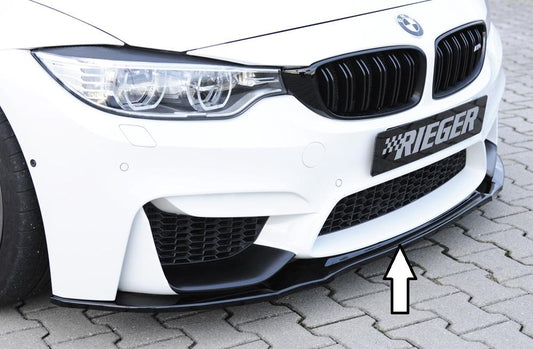 BMW 3er F80 M3 (M3) Rieger Spoilerschwert für Frontschürze ohne BMW-Performance Frontaufsatz gekantete Version, für orig. Frontschürze, ABS, schwarz glänzend, 
inkl. ABE, Montagezubehör