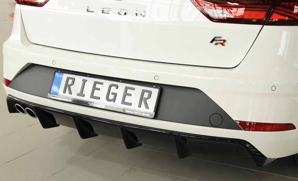 Seat Leon FR (5F) Rieger Heckeinsatz für Fzg. ohne Anhängekupplung für Doppelendrohr li., ABS, schwarz glänzend, 
inkl. Montagezubehör, Gutachten