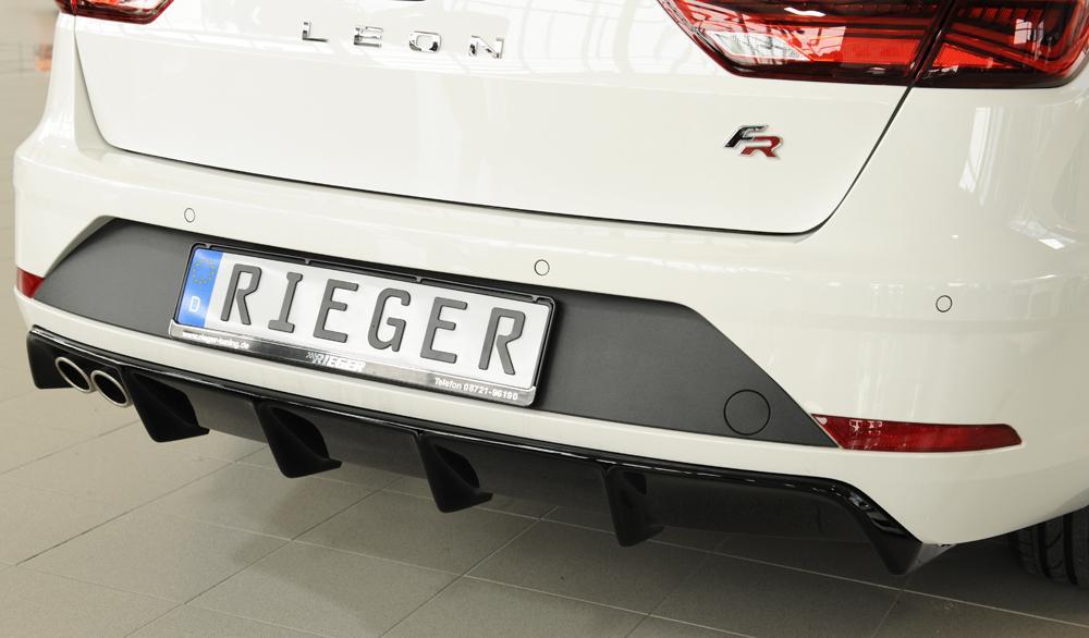 Seat Leon FR (5F) Rieger Heckeinsatz für Fzg. ohne Anhängekupplung für Doppelendrohr li., ABS, schwarz glänzend, 
inkl. Montagezubehör, Gutachten