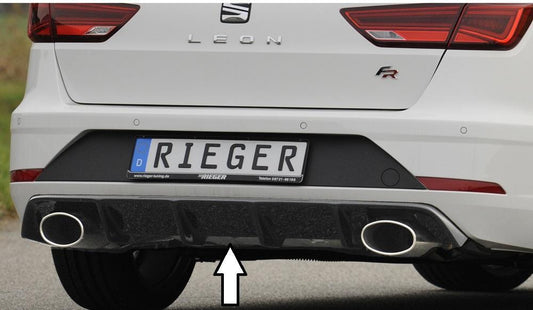 Seat Leon FR (5F) Rieger Heckeinsatz (wie 88147+AHK) für Fzg. mit orig. Anhängekupplung für Sportendrohr li. u. re., (152x95mm oval), ABS, schwarz glänzend, für Fzg. mit Anhängekupplung, 
inkl. Montagezubehör, Gutachten