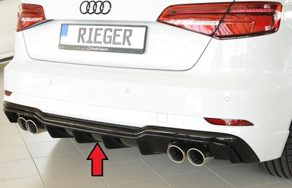 Audi A3 (8V) Rieger Heckeinsatz  für Doppelendrohr li. u. re., (4x90mm ø), ABS, schwarz glänzend, für Fzg. mit S-Line Exterieur, 
inkl. Montagezubehör, Gutachten