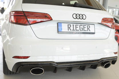 Audi A3 (8V) Rieger Heckeinsatz  für Sportendrohr li. u. re., (152x95mm oval), ABS, schwarz glänzend, für Fzg. mit S-Line Exterieur, 
inkl. Montagezubehör, Gutachten