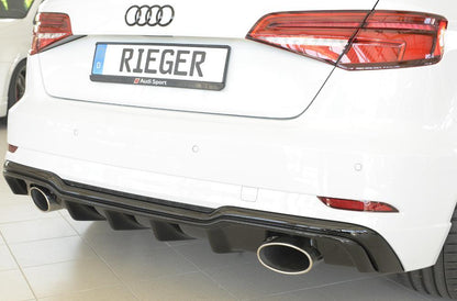 Audi A3 (8V) Rieger Heckeinsatz  für Sportendrohr li. u. re., (152x95mm oval), ABS, schwarz glänzend, für Fzg. mit S-Line Exterieur, 
inkl. Montagezubehör, Gutachten