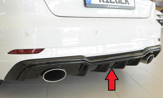 Audi A3 (8V) Rieger Heckeinsatz  für Sportendrohr li. u. re., (152x95mm oval), ABS, schwarz glänzend, für Fzg. mit S-Line Exterieur, 
inkl. Montagezubehör, Gutachten