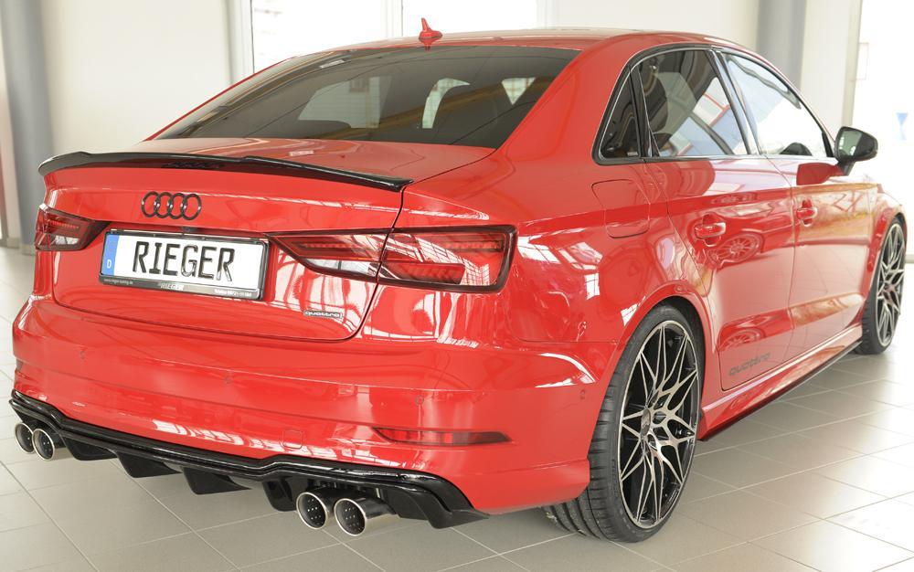 Audi A3 (8V) Rieger Heckeinsatz  für Sportendrohr li. u. re., (4x90mm ø), ABS, schwarz glänzend, für Fzg. mit S-Line Exterieur, 
inkl. Montagezubehör, Gutachten