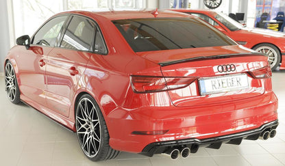 Audi A3 (8V) Rieger Heckeinsatz  für Sportendrohr li. u. re., (4x90mm ø), ABS, schwarz glänzend, für Fzg. mit S-Line Exterieur, 
inkl. Montagezubehör, Gutachten