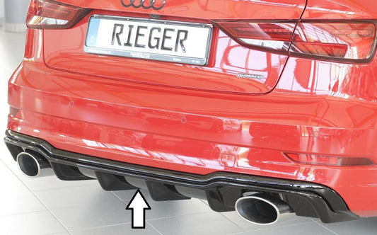 Audi A3 (8V) Rieger Heckeinsatz  für Sportendrohr li. u. re., (152x95mm oval), ABS, schwarz glänzend, für Fzg. mit S-Line Exterieur, 
inkl. Montagezubehör, Gutachten