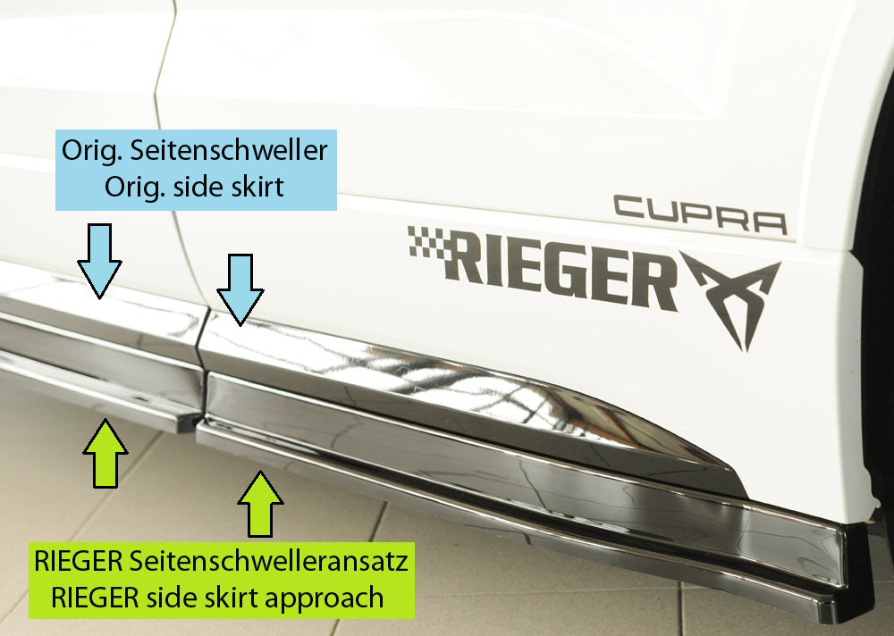 Seat Ateca Cupra (5FP) Rieger Seitenschwelleransatz (3-tlg.) links, 3-tlg., ABS, schwarz glänzend, 
inkl. Montagezubehör, ...